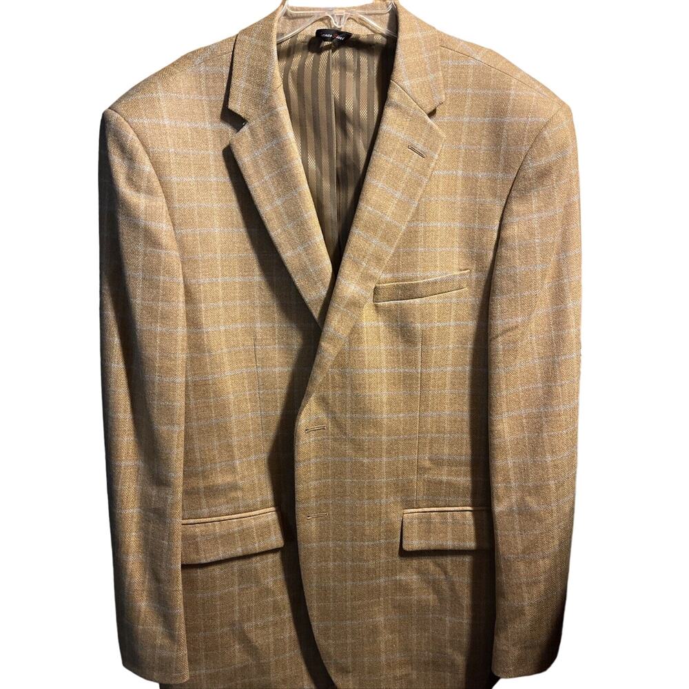 Franco Ricci Mens 50R Super 140’s Wool Plaid Suit Jacket Blazer Coat 2 Button LS